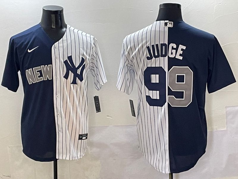 Men New York Yankees #99 Judge White Stripe Blue Game Nike 2025 MLB Jersey style 1